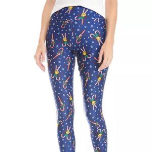 Juniors Joyland Christmas Holiday Printed Leggings Size Medium Blue/White/Red